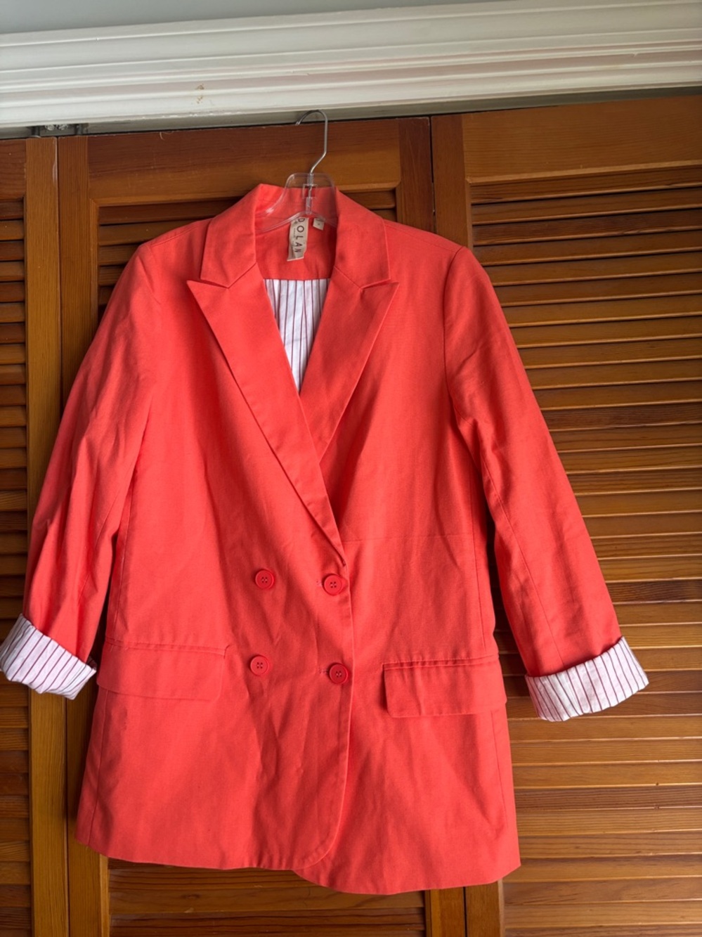 ANTHROPOLOGIE DOLAN LINEN BOYFRIEND DOUBLE BREASTED BLAZER  COAT CORAL Sz M NWOT - Picture 8 of 15